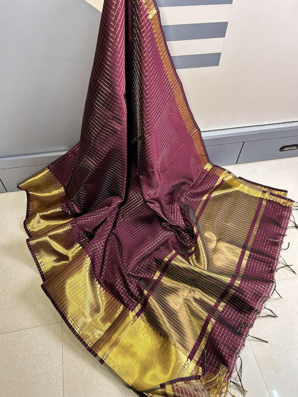 Soft Kanchi Checks - Coffee Brown