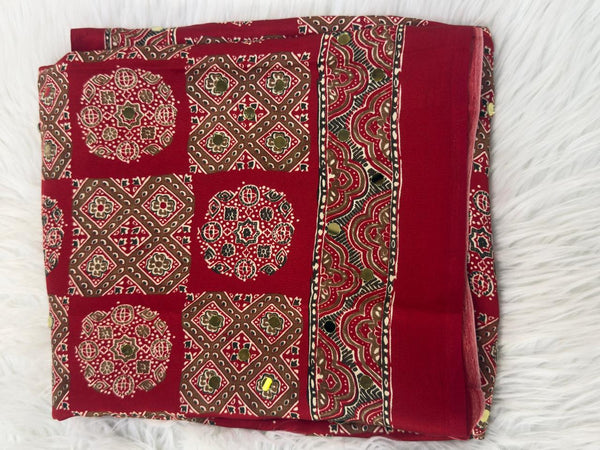 Ajrakh Mirror Work Aj05 - Red