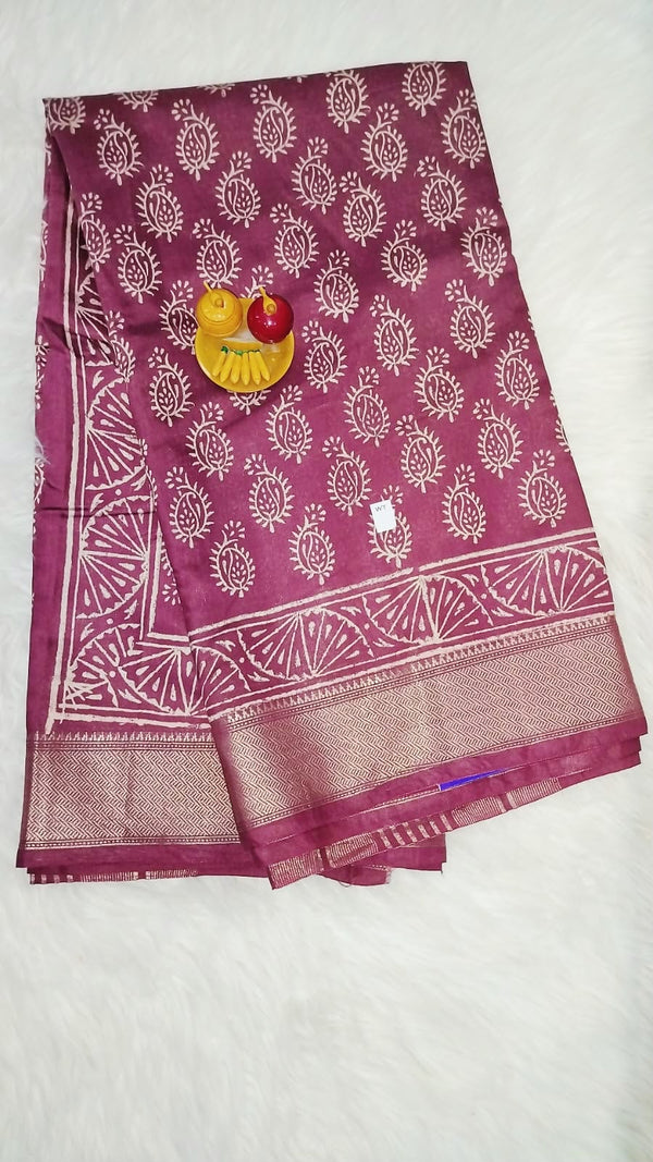 Art-Silk handblock printed saree