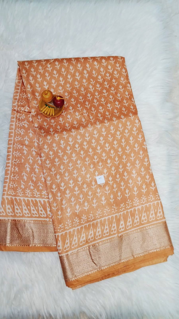 Art-Silk Handblock printed saree