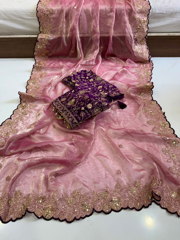 WB19 Space silk saree with ready-made Work blouse