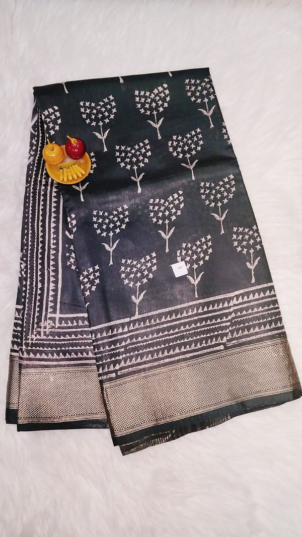 Art-Silk Handblock printed saree