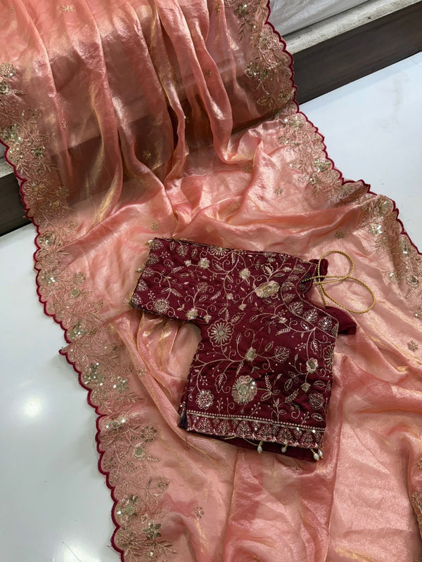 WB19 space silk sari with ready-made Work blouse
