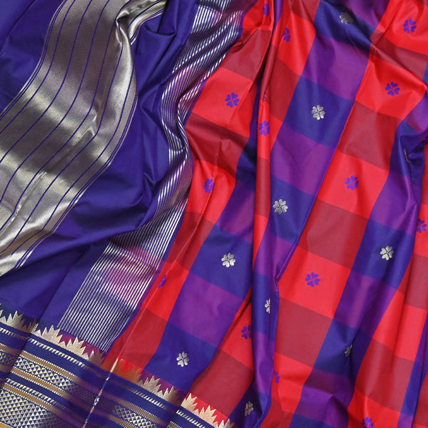 Gadwal semi silk - Red Blue