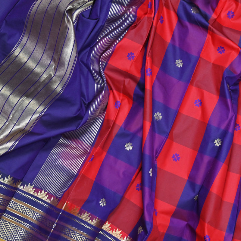 Gadwal semi silk - Red Blue