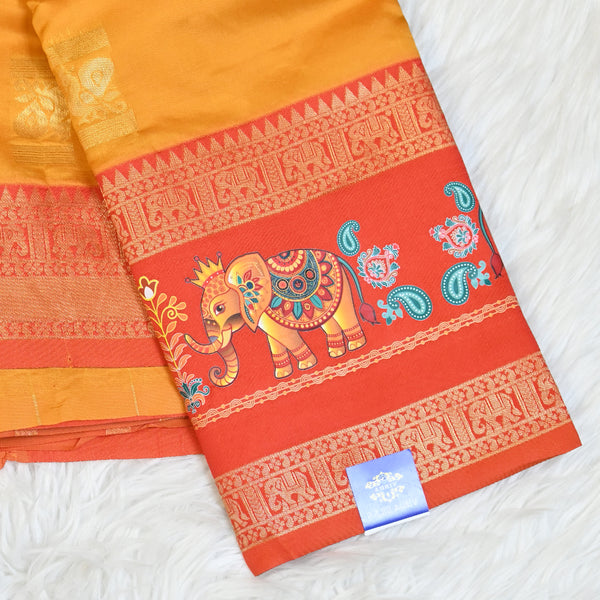 Pichwai Print Saree - Orange