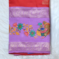 Pichwai Print Saree - Dark Red