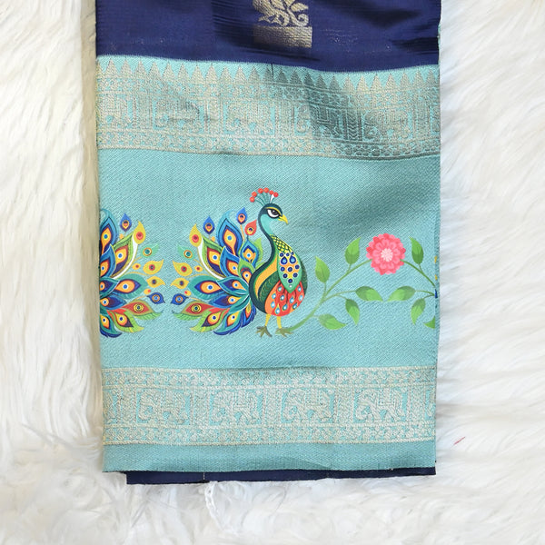 Pichwai Print Saree - Navy Blue