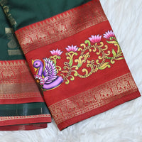 Pichwai Print Saree - Dark Green