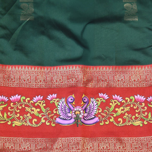 Pichwai Print Saree - Dark Green