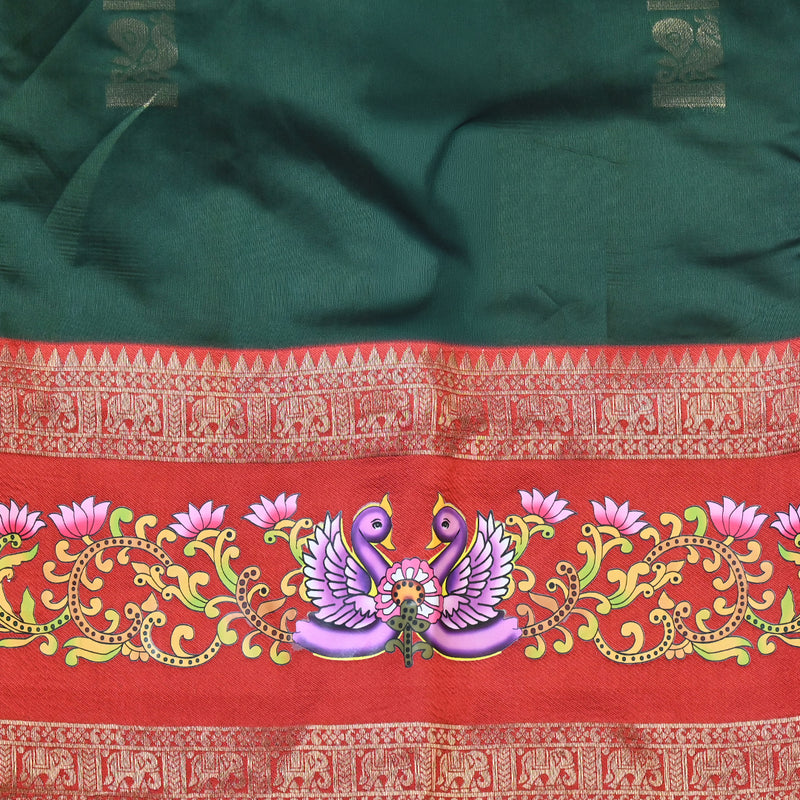 Pichwai Print Saree - Dark Green