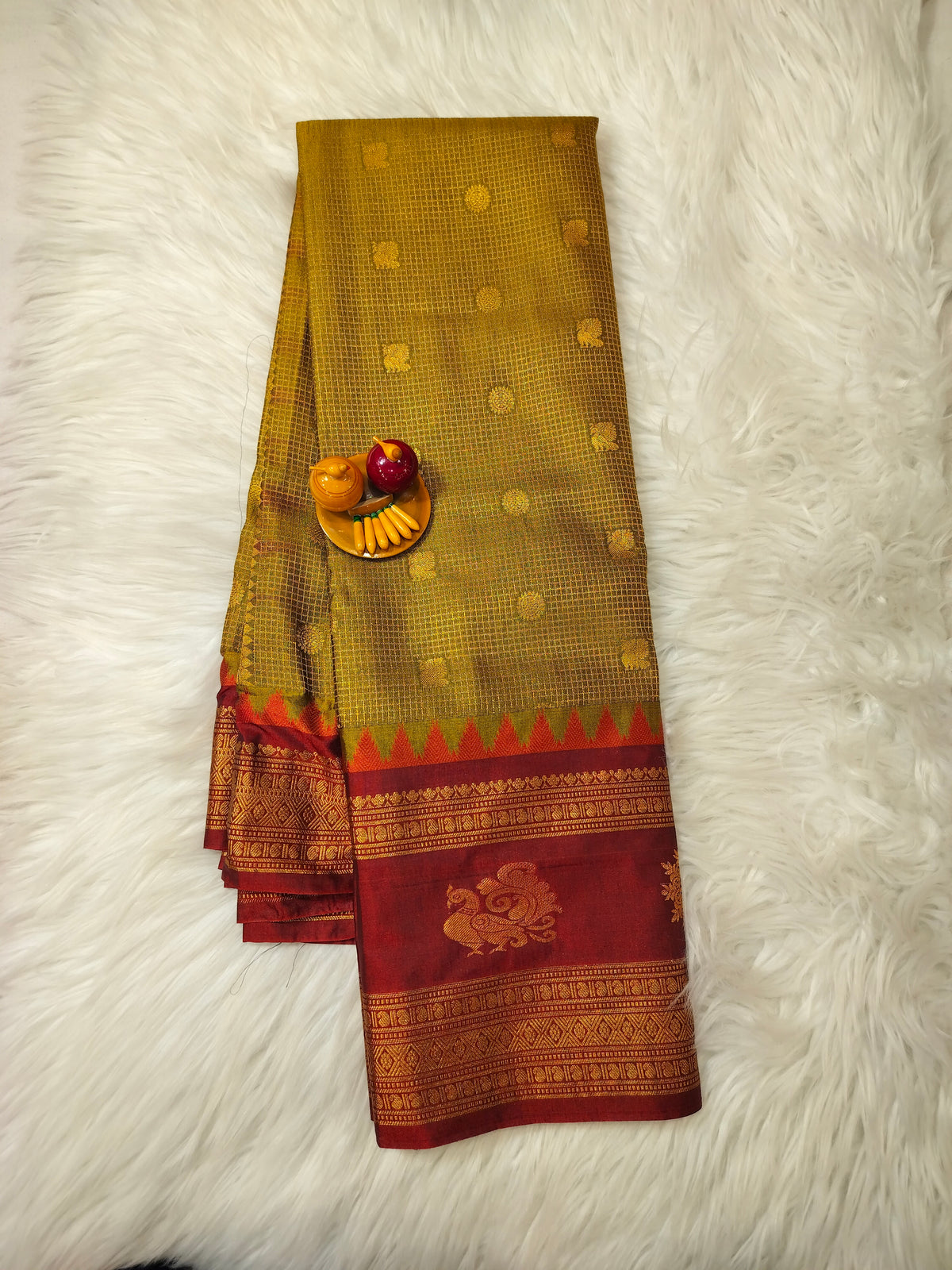 GC16Vintage Gadwal check sarees(Mustard )