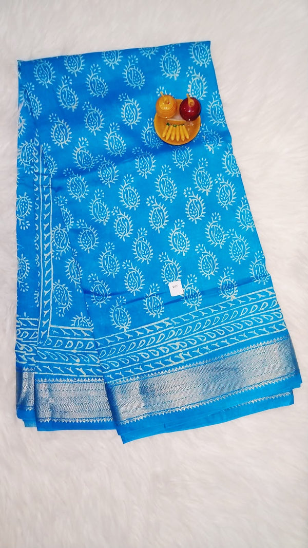 Art-Silk Handblock printed saree