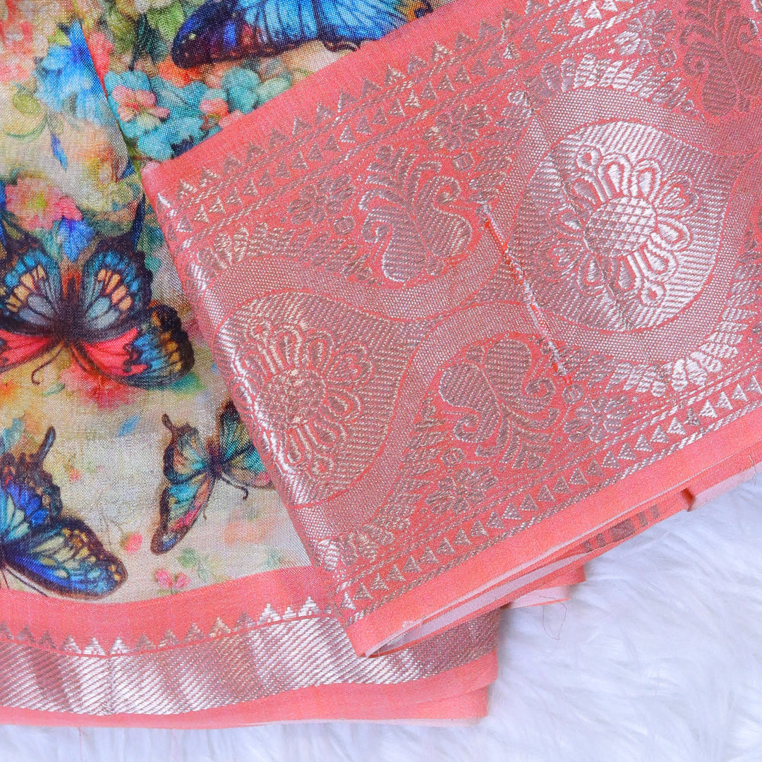 Mangalagiri Digital Print - Cream Pink