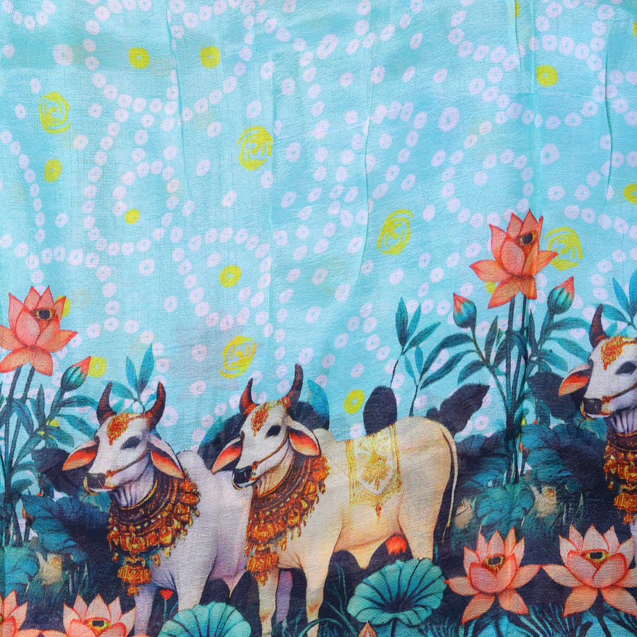 Mangalagiri Digital Print - Blue Orange