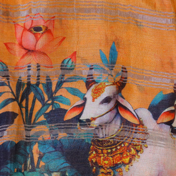 Mangalagiri Digital Print - Blue Orange