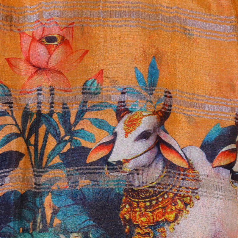 Mangalagiri Digital Print - Blue Orange