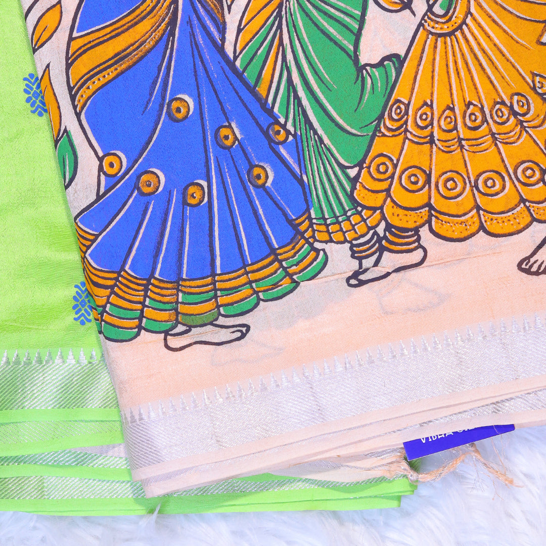 Mangalagiri Digital Print - Green Cream