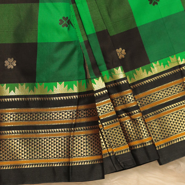 Gadwal Semi Silk - Green Black