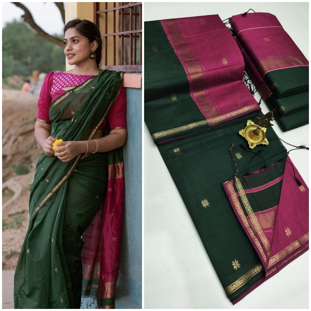 Maheshwari Cotton - Dark Green