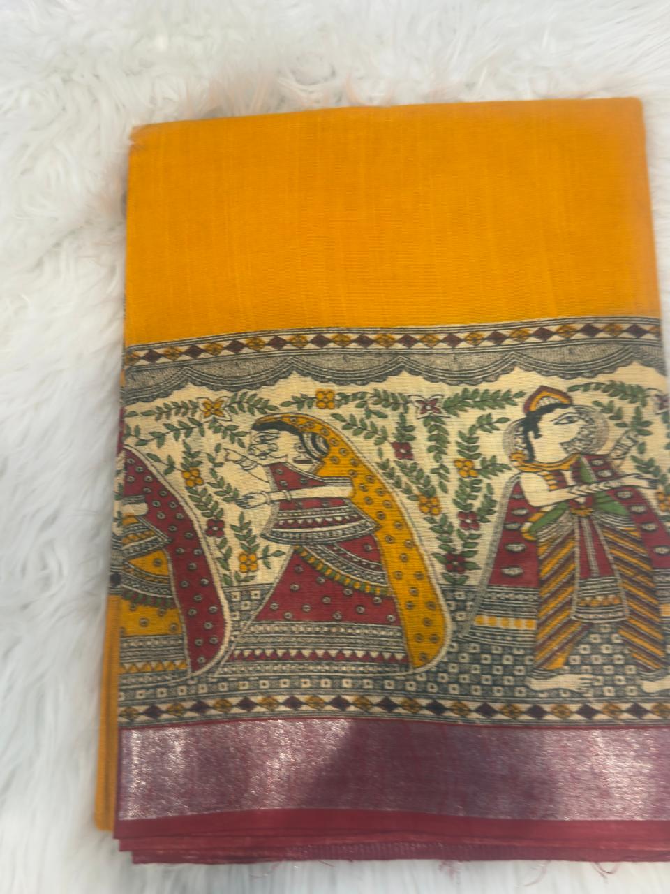 Linen Madhubani Print - Yellow