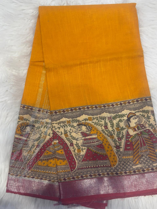 Linen Madhubani Print - Yellow
