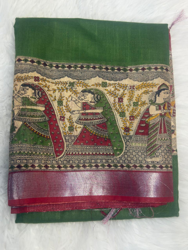 Linen Madhubani Print - Green