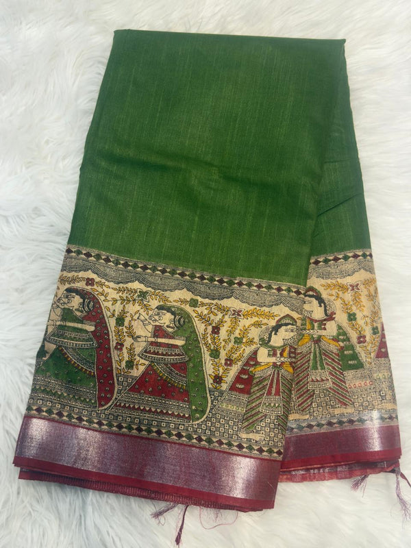 Linen Madhubani Print - Green