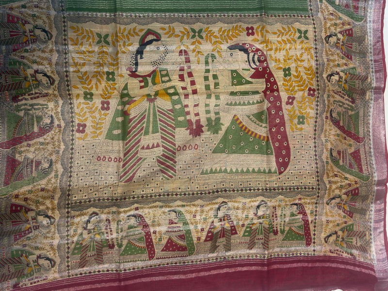 Linen Madhubani Print - Green