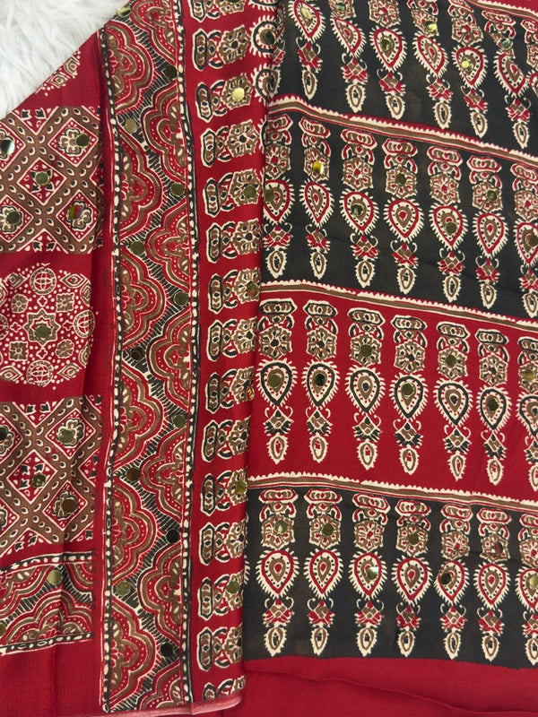 Ajrakh Mirror Work - Red