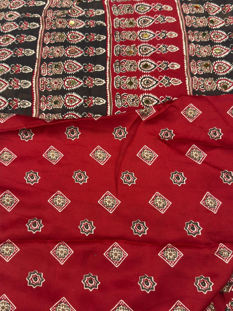 Ajrakh Mirror Work - Red