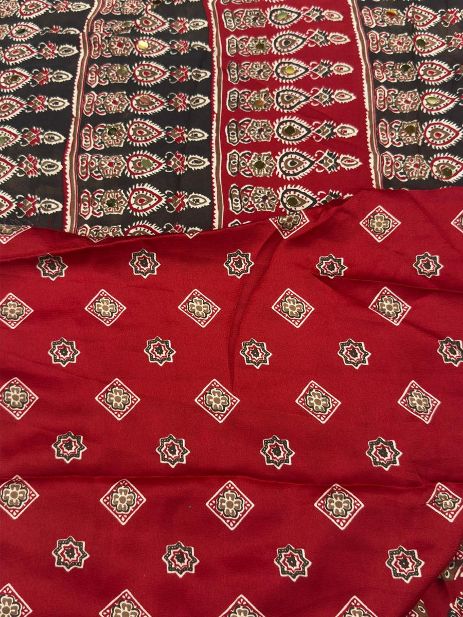 Ajrakh Mirror Work - Red