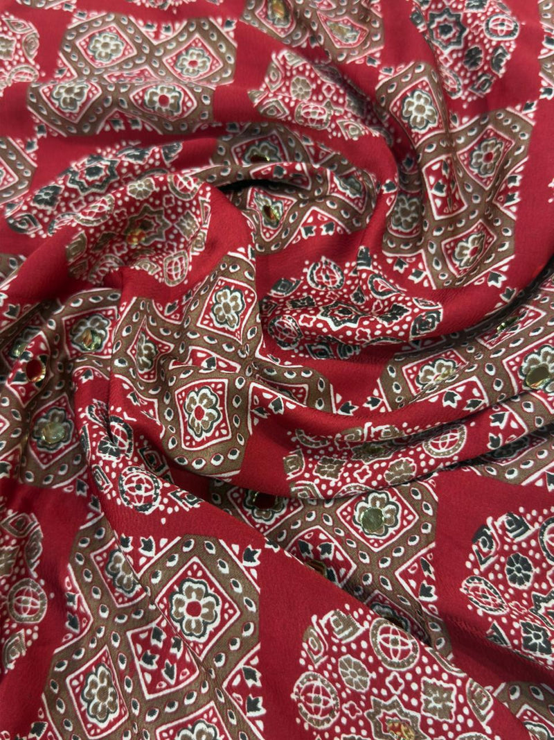 Ajrakh Mirror Work - Red
