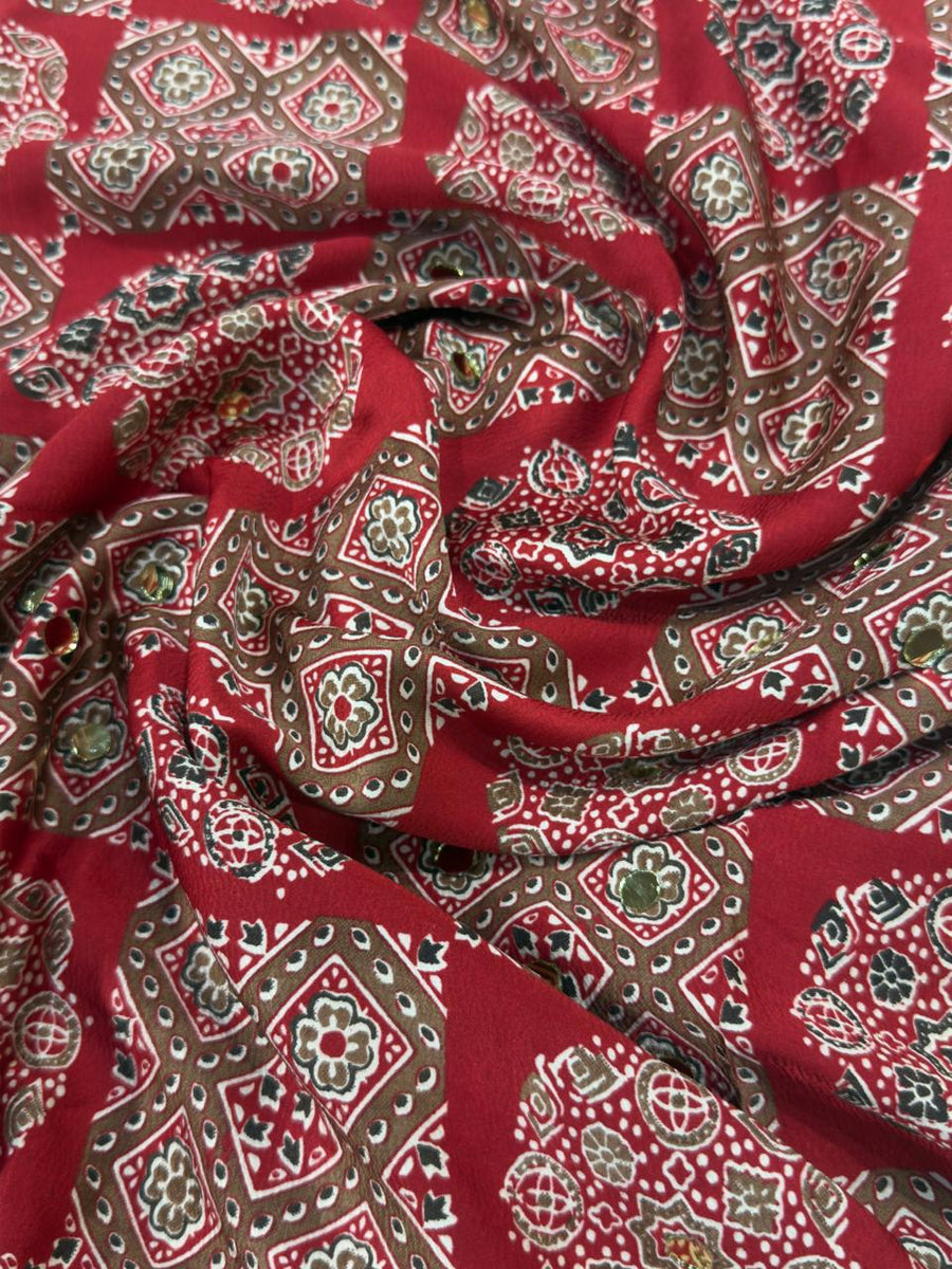 Ajrakh Mirror Work - Red