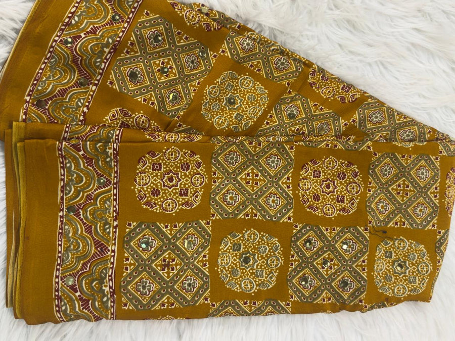 Ajrakh Mirror Work - Mustard Yellow