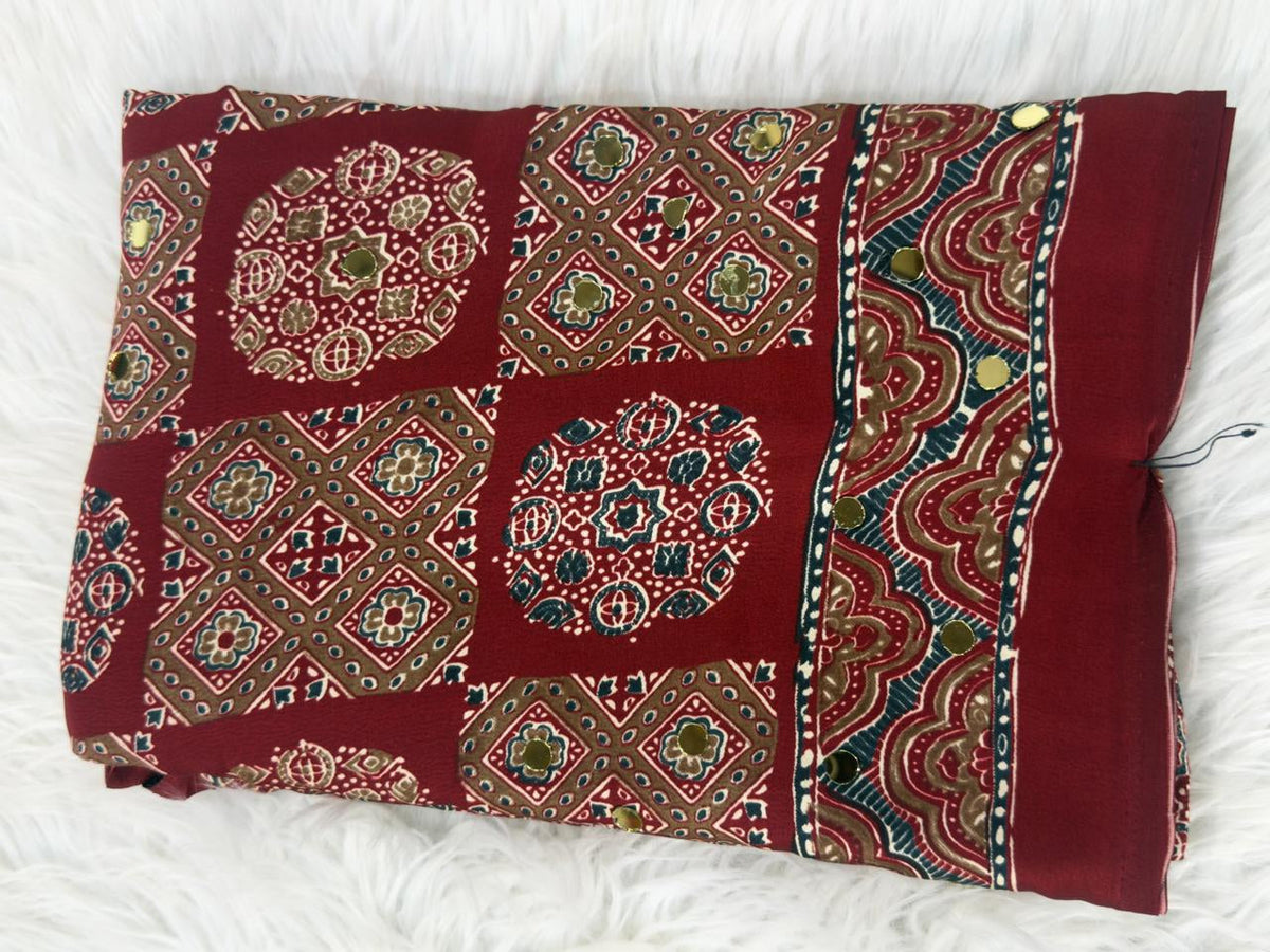 Ajrakh Mirror Work Aj05 - Maroon