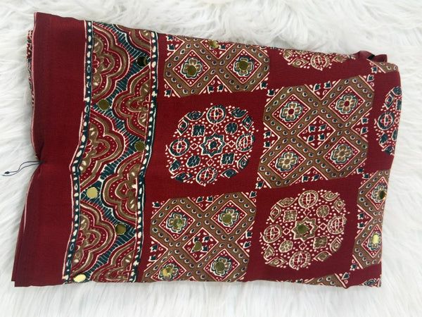 Ajrakh Mirror Work - Maroon