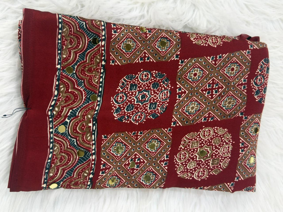 Ajrakh Mirror Work - Maroon