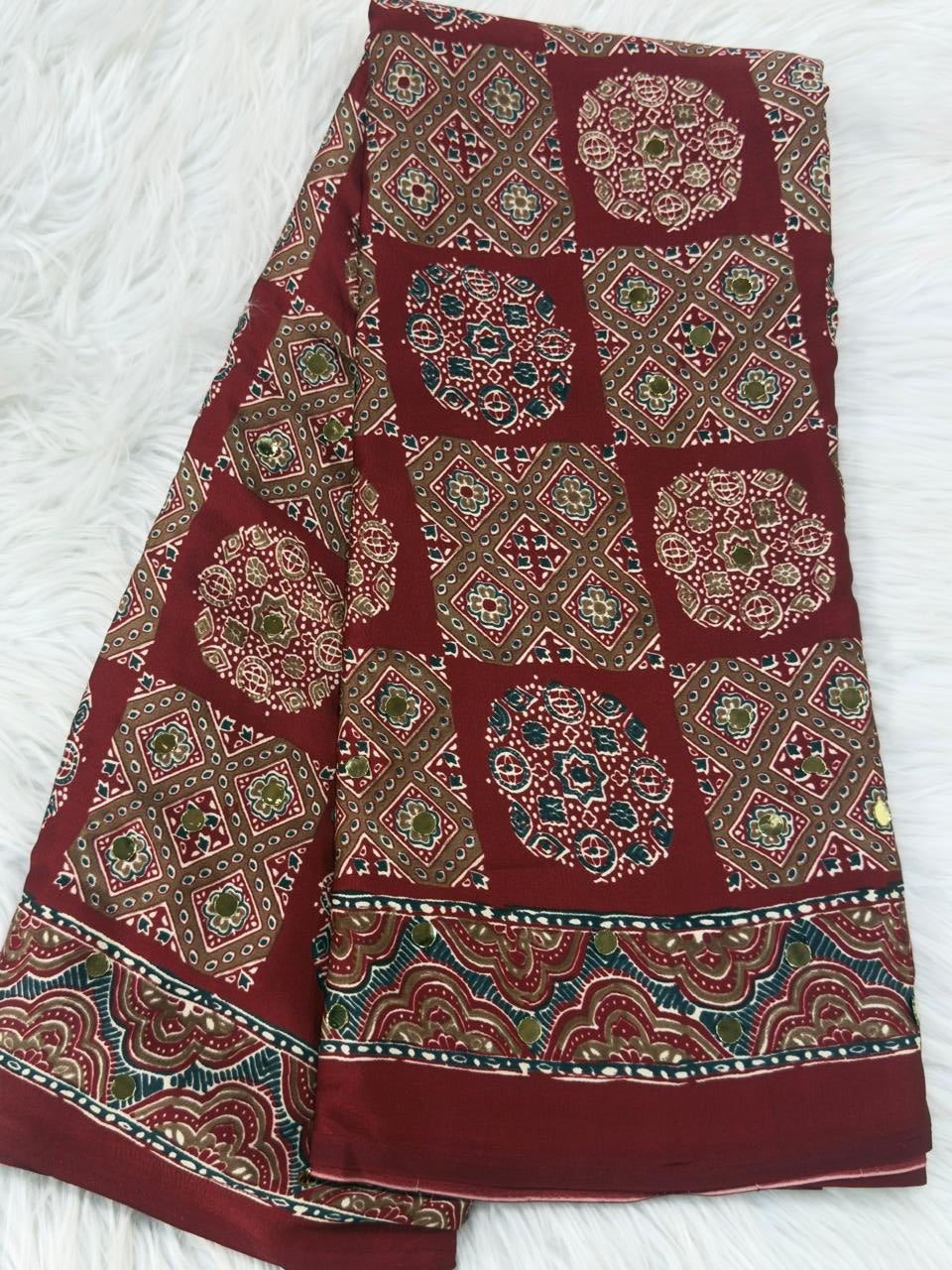 Ajrakh Mirror Work - Maroon