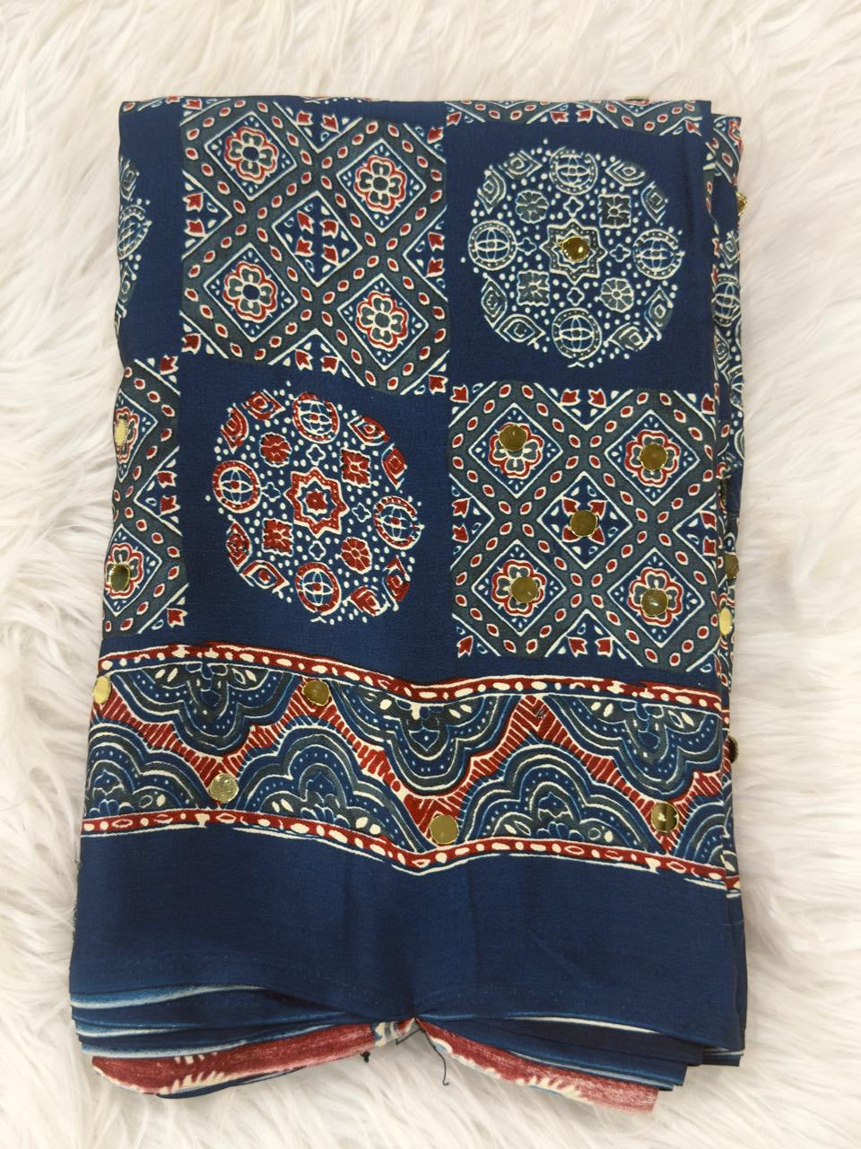 Ajrakh Mirror Work - Dark Blue