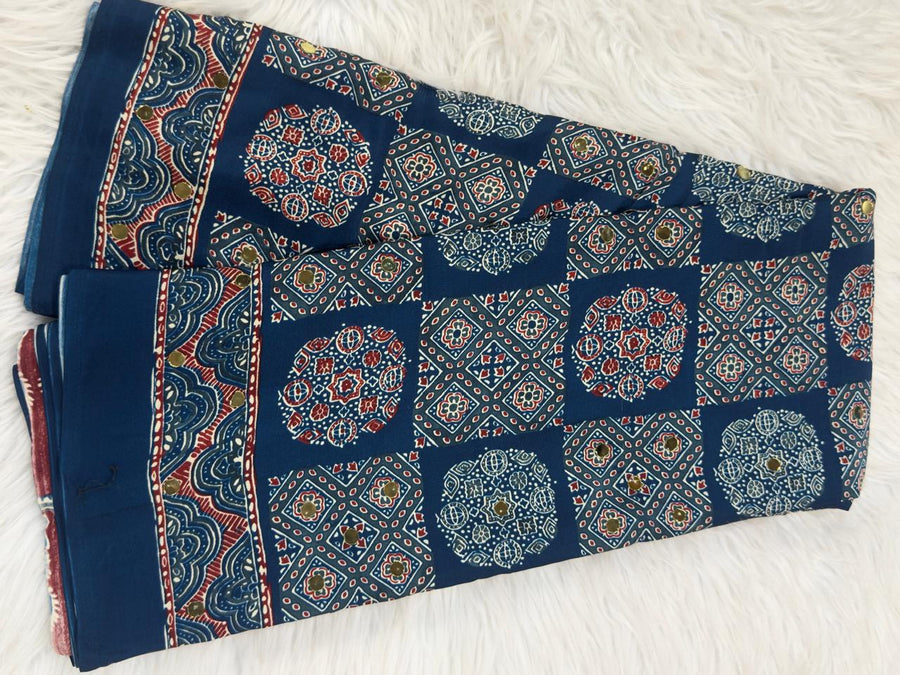 Ajrakh Mirror Work - Dark Blue