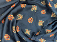 Ajrakh Mirror Work - Dark Blue