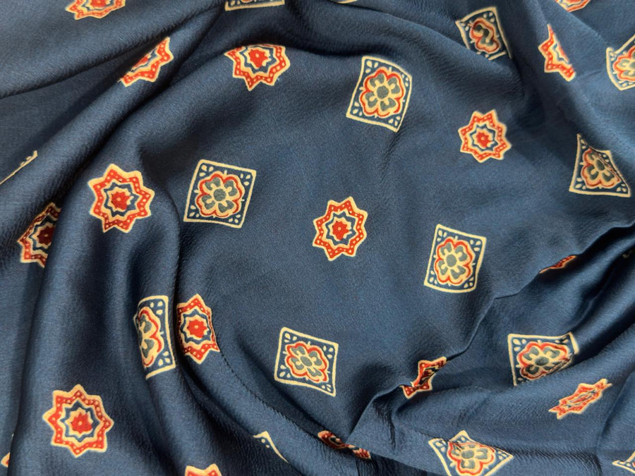 Ajrakh Mirror Work - Dark Blue