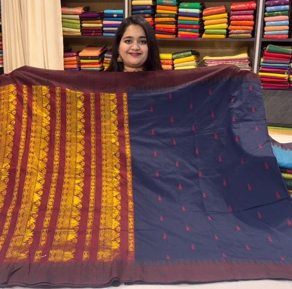 Kalyani Cotton Silk (Temple Border) - Navy Blue