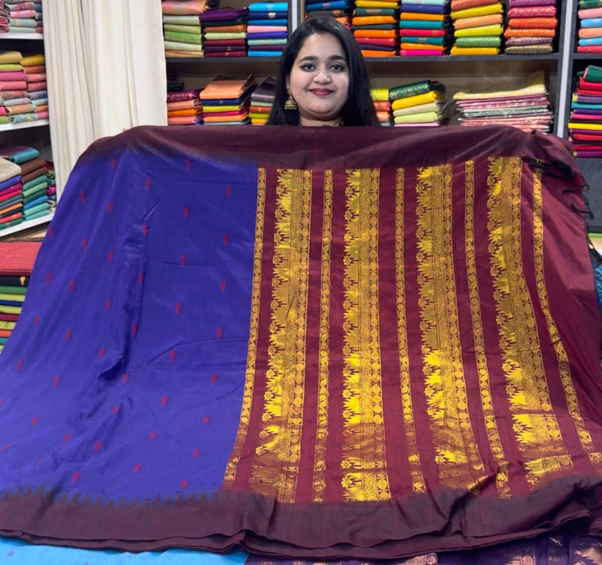 Kalyani Cotton Silk (Temple Border) - Purple