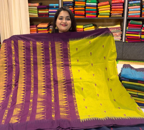 Kalyani Cotton Silk (Temple Border) - Yellow