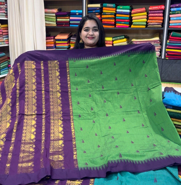 Kalyani Cotton Silk (Temple Border) - Green
