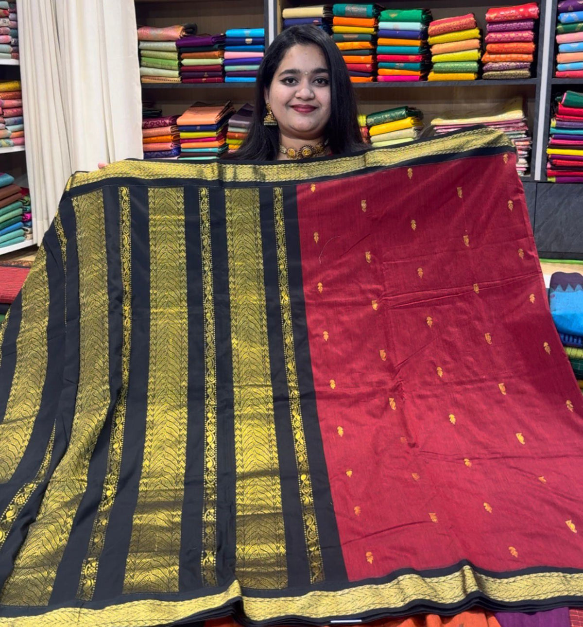 Kalyani Cotton Silk (Kanchi Border) - Red Black