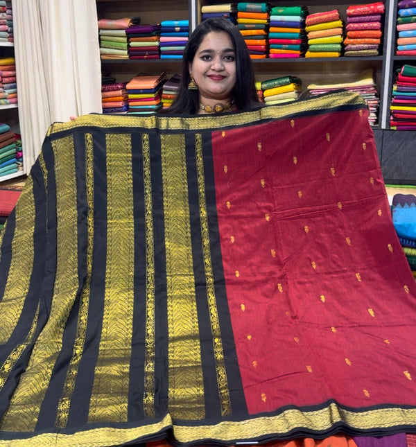 Kalyani Cotton Silk (Kanchi Border) - Red Black