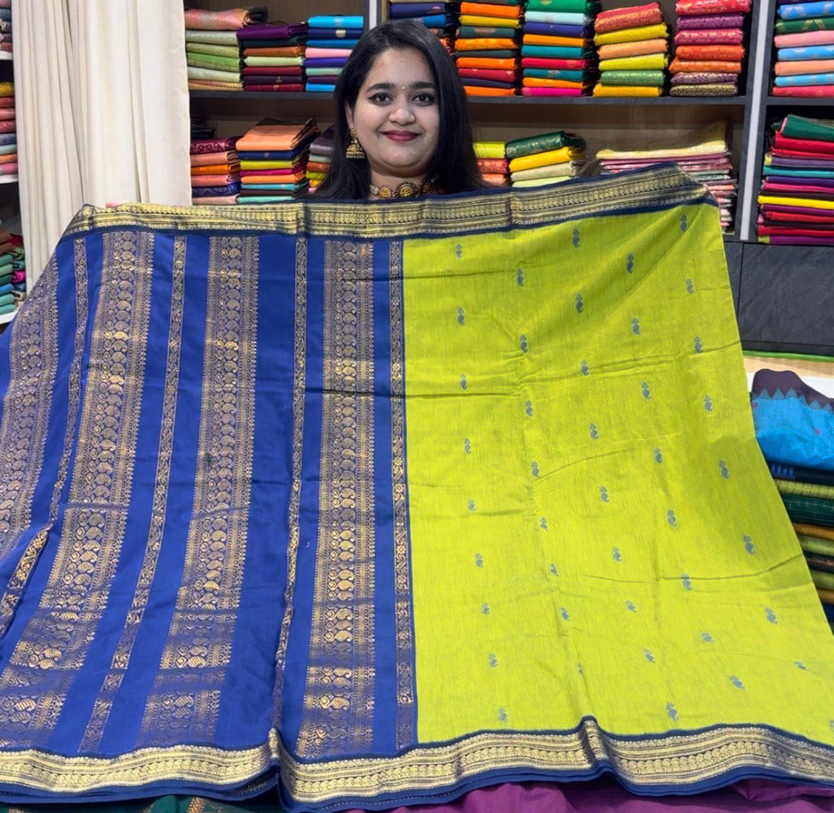 Kalyani Cotton Silk (Kanchi Border) - Parrot Green